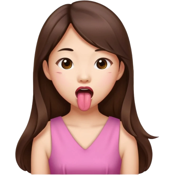 asian girl with long brown hair and fair skin wearing pink dress sticking tongue out emoji