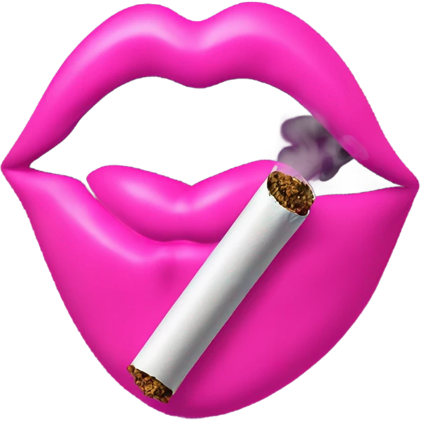 Neon pink lips are blowing smoke, and a cigarette is in her mouth emoji