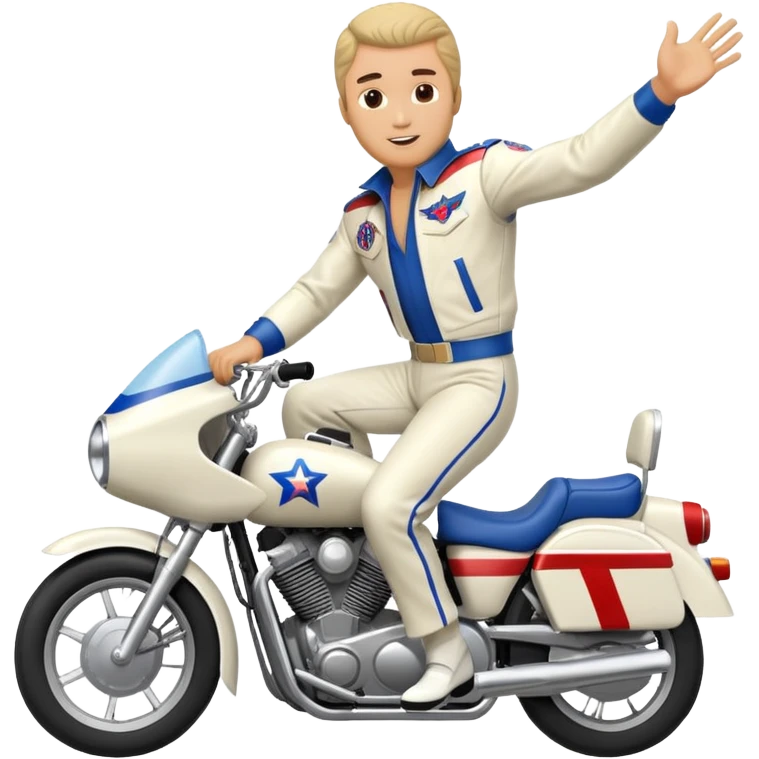 Evel Knievel on a motorcycle jumping over 20 school buses emoji