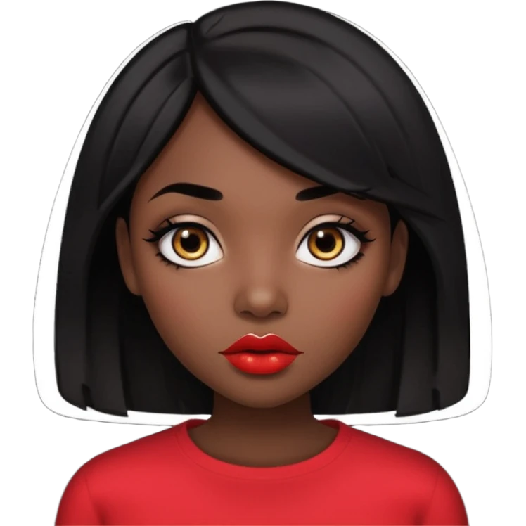 Dark skin gurl with black hair, big lips m, dark brown eye, octagon face shape and chinky eyes no red lipstick  emoji