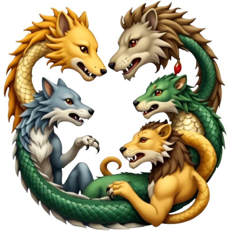 A wolf, a lion, a dragon, all eating each other's tail ouroboro emoji