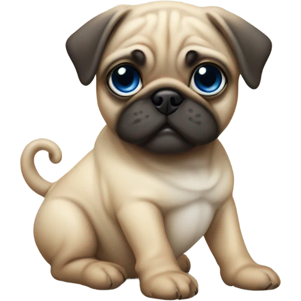 Baby pug with big blue eyes chewing a bone  emoji