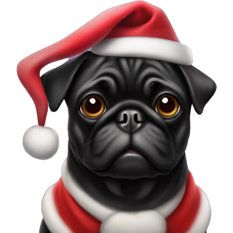 Black pug dressed as Santa   emoji