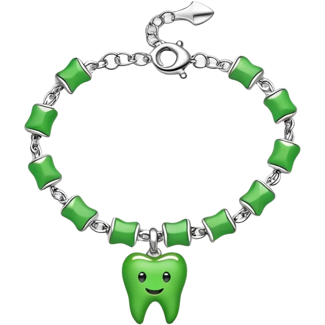 green bracelet with tooth charms emoji