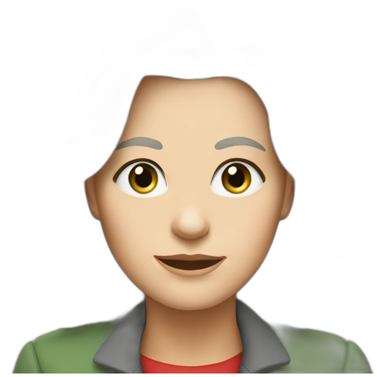 28 old women, white skin, long blond-brown hair, green eyes, red shirt in a gray jacket emoji