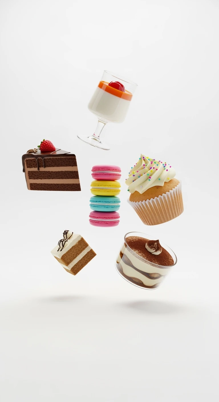 dolci che fluttuano, sfondo bianco emoji
