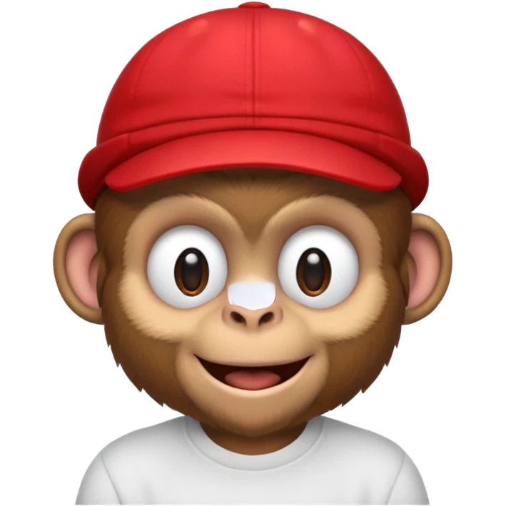 Macaco de camisa branca e boné vermelho emoji