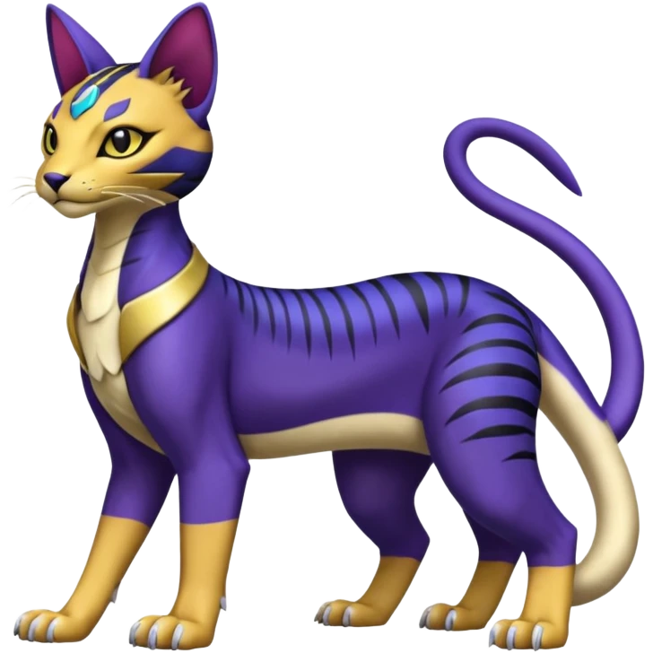 Egyptian furry hyper-realistic colorful Bastet-Liepard-Noibat-Gatomon-Garchomp-Digimon-Fakémon-Pokémon-creature (full body) emoji