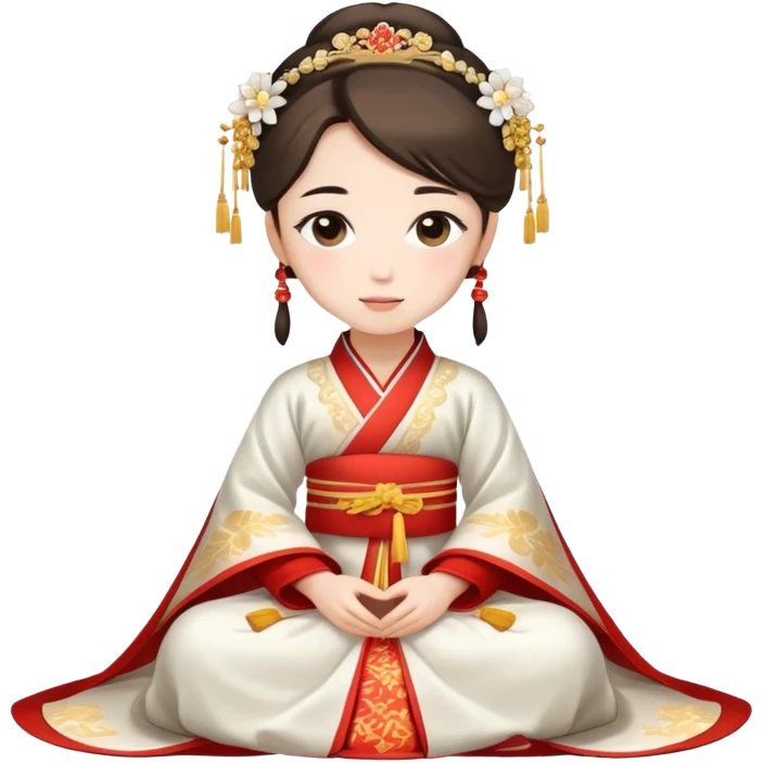 Beautiful girl wearing Hanfu wedding dress sitting emoji