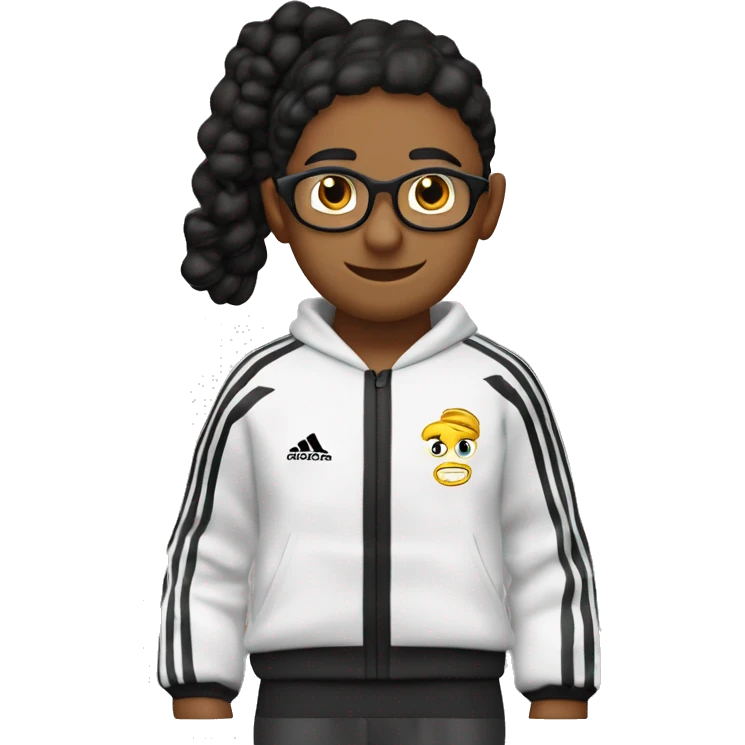 Profesor Educación Física sudadera negra Adidas. Cabello juvenil corto de color negro hacia el costado, con aretes tipo argolla. Sin lentes. emoji