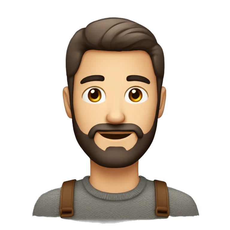 hombre con barba y coleta con ojos cafe y pelo corto por los lados emoji