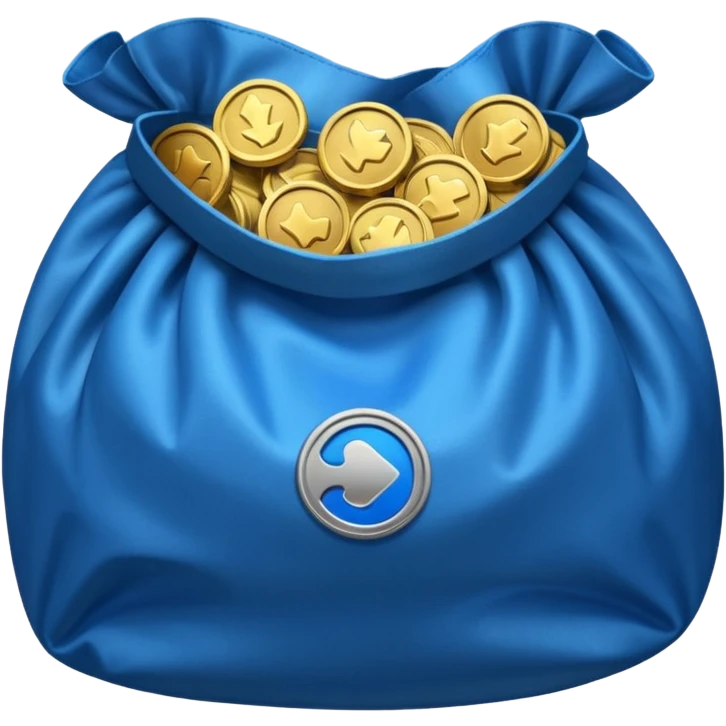 blue coins inside an opened bag  emoji