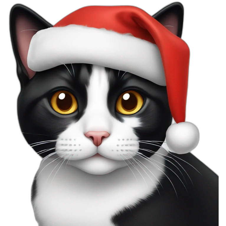 Tuxedo cat with Christmas hat half white nose emoji