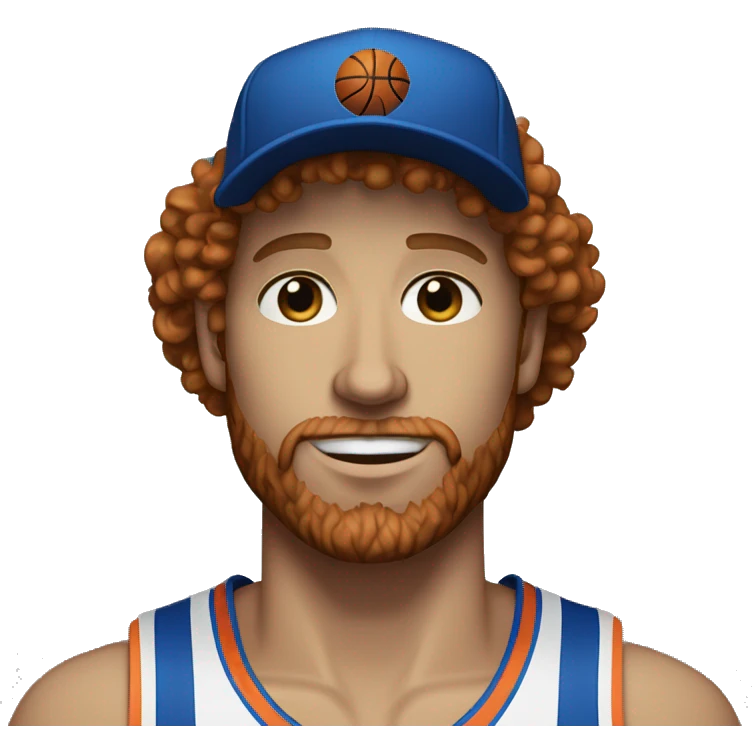 35 year old, male, short curly red hair, pale complexion, beard, blue eyes, basketball hat emoji