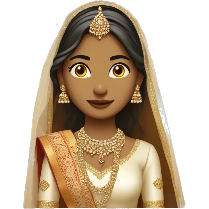 Wedding bride in indian lehenga face color cream, full  emoji