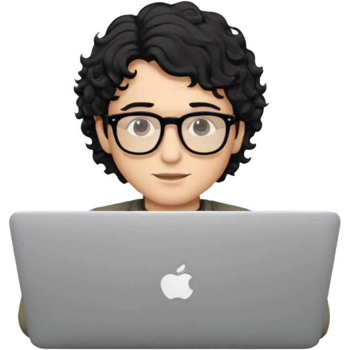 guy with wavy kinda curly black hair and light-to-medium skin tone like latino and glasses, with a macbook emoji