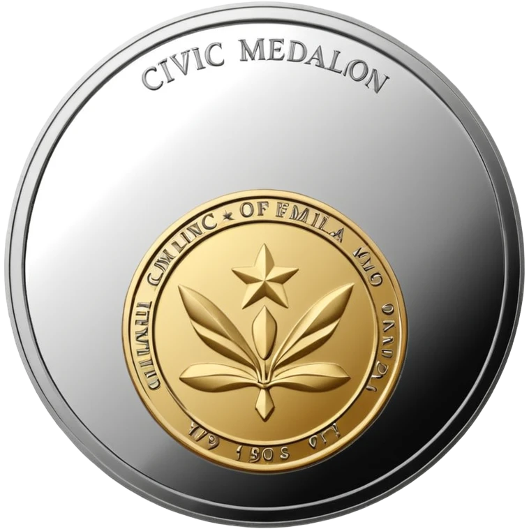 A silver coin type medallion with the words 'Civic Medallion' on it emoji
