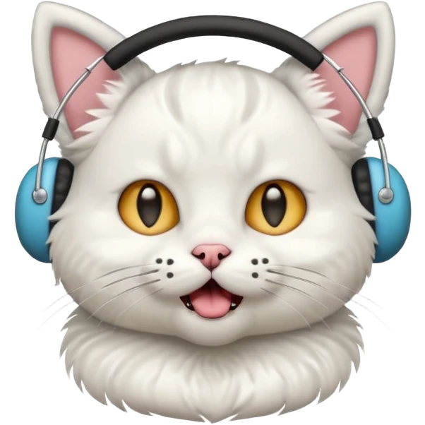 Cat wearing earmuffs with mouth open in shock  emoji