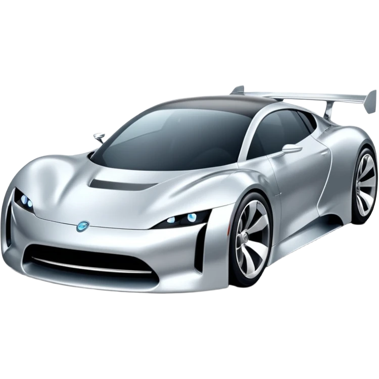 A low-profile futuristic car emoji made of polished silver chrome, wide body stance, smooth aerodynamic shape, glossy metallic surface, soft reflections, luxury swag aesthetic, minimal details, iOS emoji style, centered on clean white background, studio lighting emoji