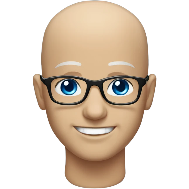 bald bo smiling at viewer with blue eyes and glasses emoji