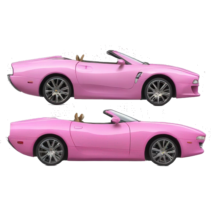 glamorous pink sports car, sphinx at the wheel, wolfhound on top of the car emoji