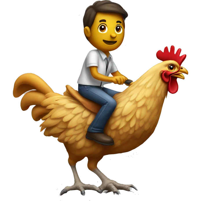 Stick figures riding a Giant chicken emoji