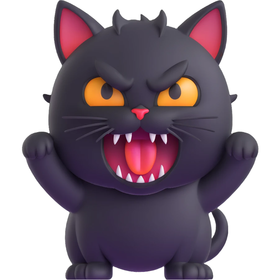 angry black cat with fur standing up and sharp teeth emoji