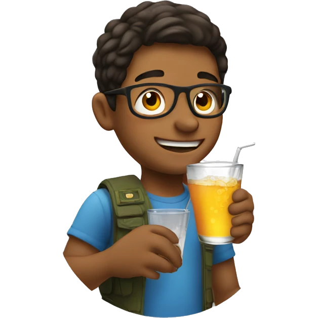 boy enjoying a drink. Add a jet into the background emoji