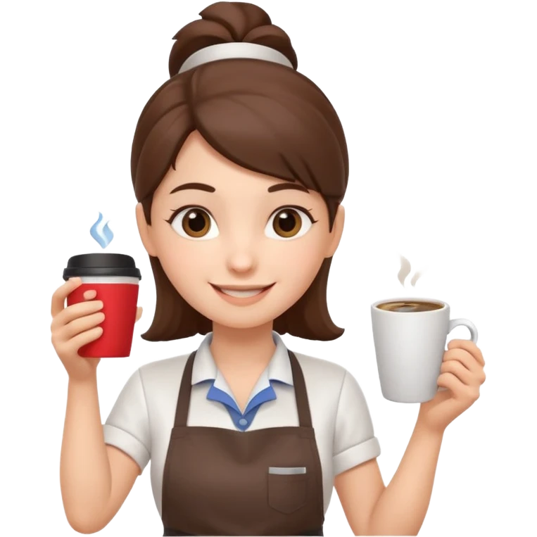 cute barista portrait, head and shoulders only, wearing apron, coffee shop uniform, friendly smile, holding a small coffee cup, 3D cartoon, mobile game icon style, clean background, no text, no watermark
 emoji