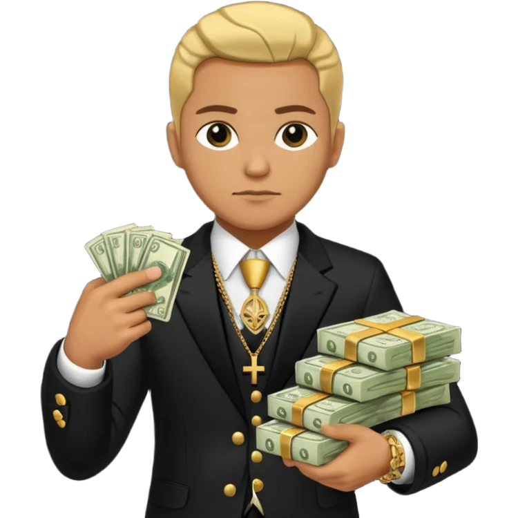 emoji with hand holding a stack of money and a pistol, elements inspired by Albanian mafia culture emoji
