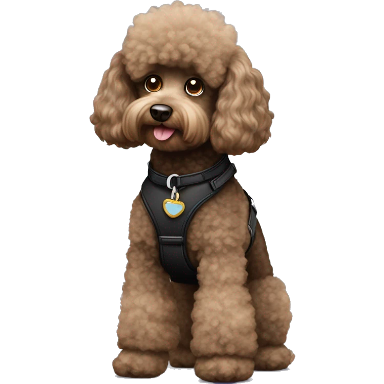 3 legs One Small furry Black Poodle with brown harness emoji