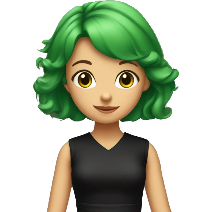 girl in black dress doorway with green hair emoji