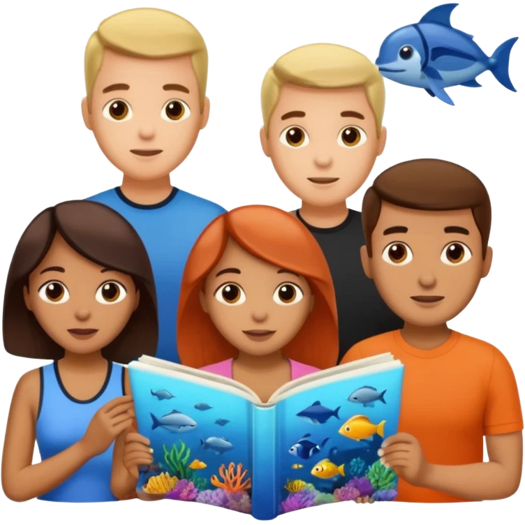 des gens qui lisent un panneau afin d'en apprendre plus sur la vie marine  emoji