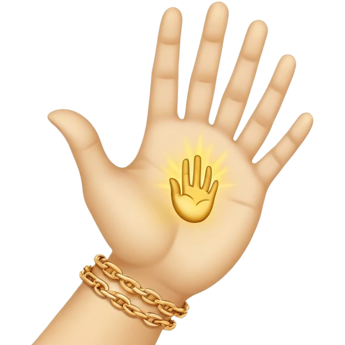 emojis for pendants with chains generally jewelry that is purposeful -- ethereal glowing hand with symbolic palm lines-- 5 fingers reading palm 
 emoji