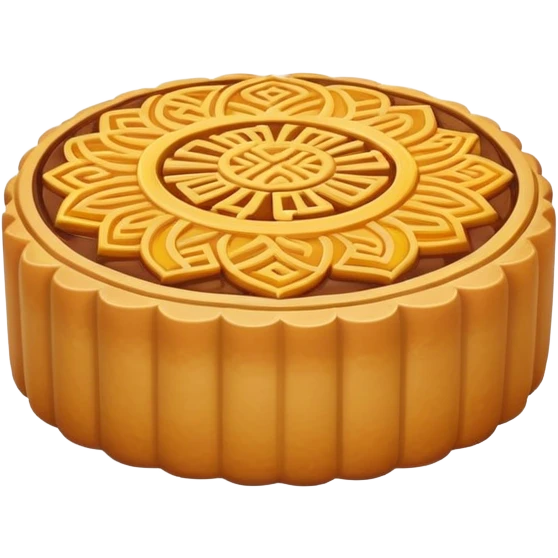 Mid-Autumn Festival mooncake with decorative pattern on top, simplified emoji style with bold outlines and bright colors, cartoon style round pastry with filling emoji