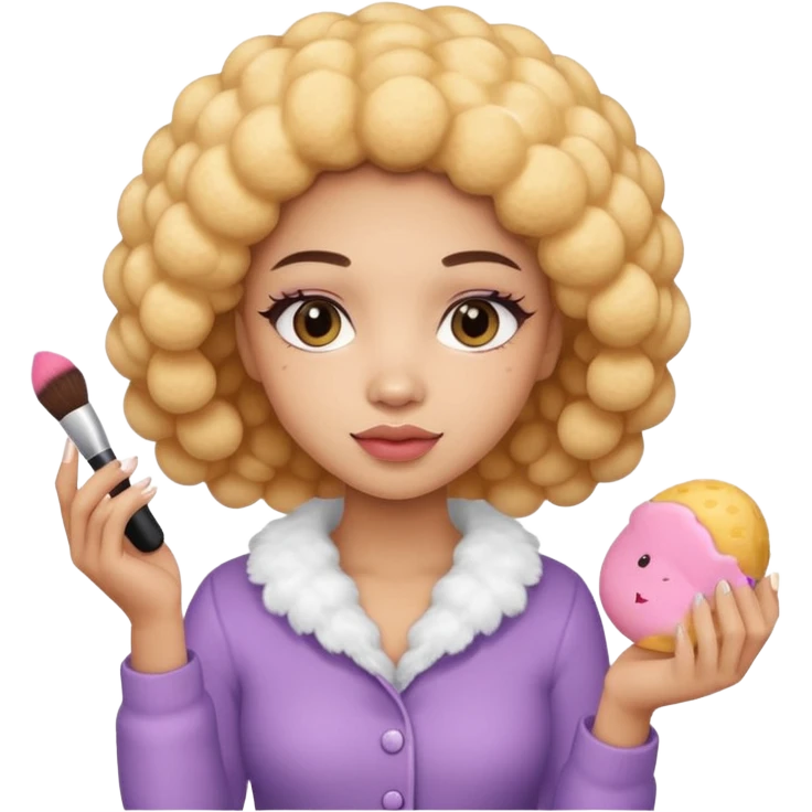 Light skin female holding makeup fluffy sponge in left hand  emoji