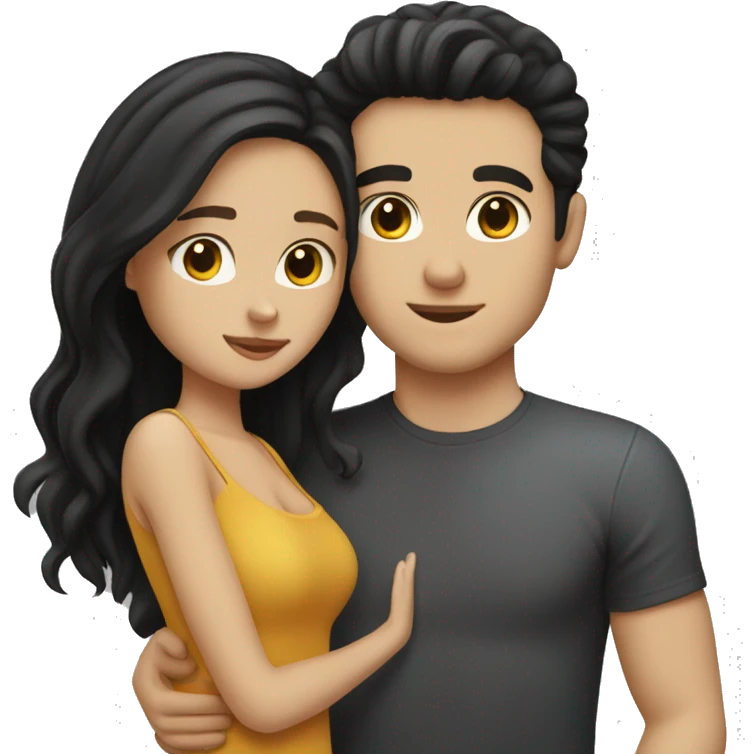 White couple with brown hair girl with black hair white boyfriend kissing each other emoji