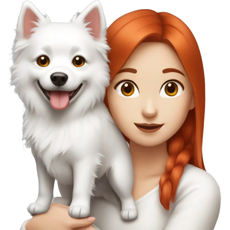 red hair girl with Japanese spitz dog emoji