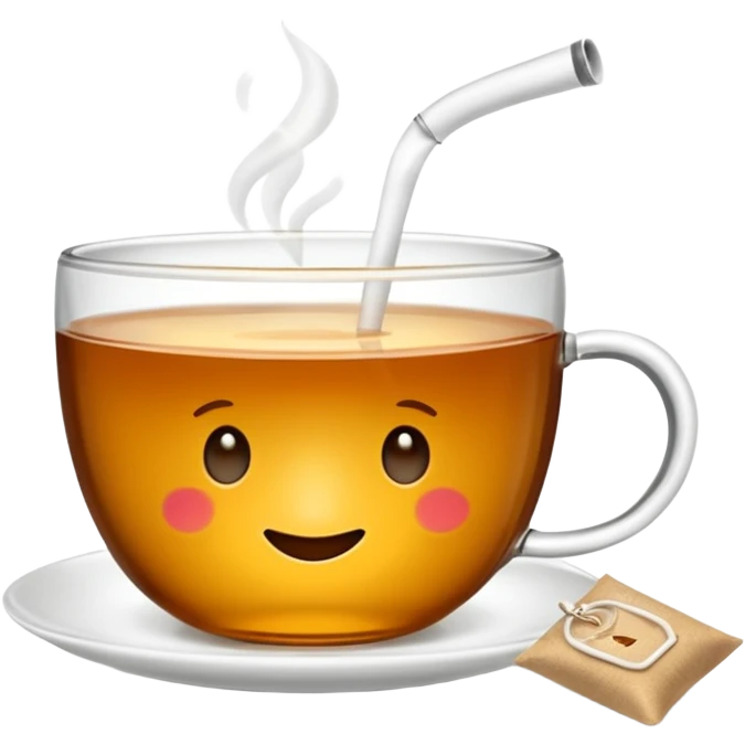 Une tasse de thé chaude avec le sachet de thé qui infuse. emoji