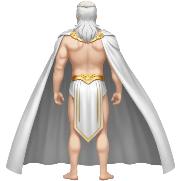 fullbody silverhair shirtless god ZEUS, white cape, standing still backview emoji