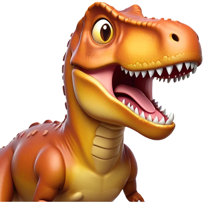 Cinematic Comical T-rex Portrait Emoji, Head tilted dramatically with an exaggeratedly shocked expression, featuring its iconic massive head, tiny comically expressive arms, and wide, playful eyes full of humorous disbelief, Simplified yet hilariously expressive features, highly detailed, glowing with a slightly sassy prehistoric glow, high shine, dramatic yet playful, stylized with an air of cheeky dinosaur mischief, soft glowing outline, capturing the essence of a meme-worthy T-rex that looks ready to side-eye its way into viral fame! emoji