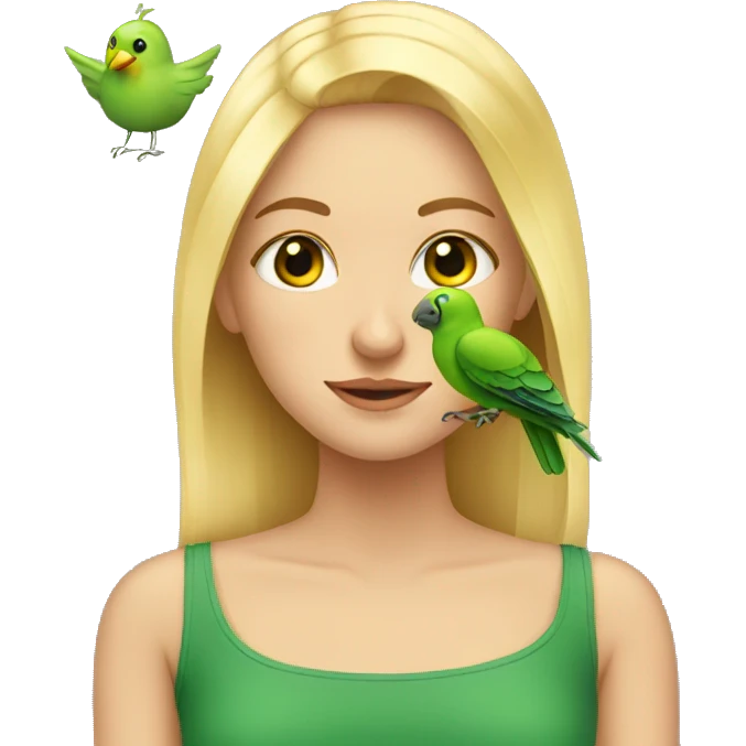 Blonde girl with green bird indoors emoji