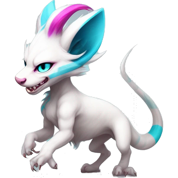 White elegant beautiful natural cute badass epic anthro modern albino Trico-vernid-Fakémon with cyan mane and magenta eyes with cyan edgy stripes, anthropomorphic, two-legged, digitigrade, full body emoji