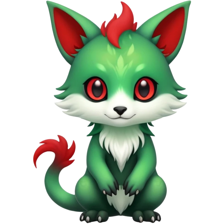 Kawaii Cute Edgy Black Green Red ethereal Fionbri-Vernid-Trico-fantasy-animal-creature full body emoji