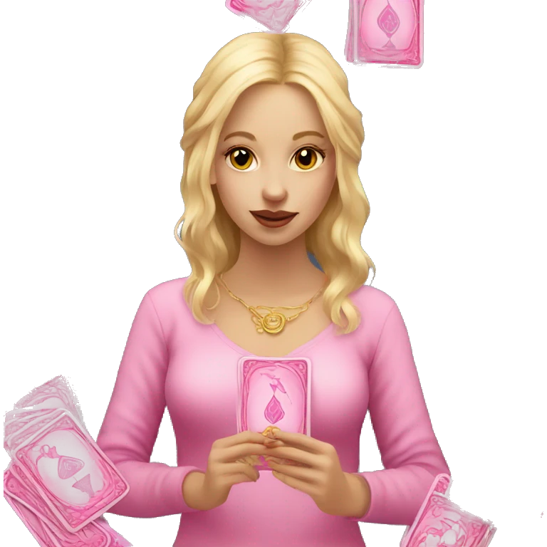 Blonde girl with pink pink tarot gold cards emoji