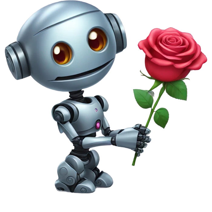 cute-robot-holds-a-rose emoji