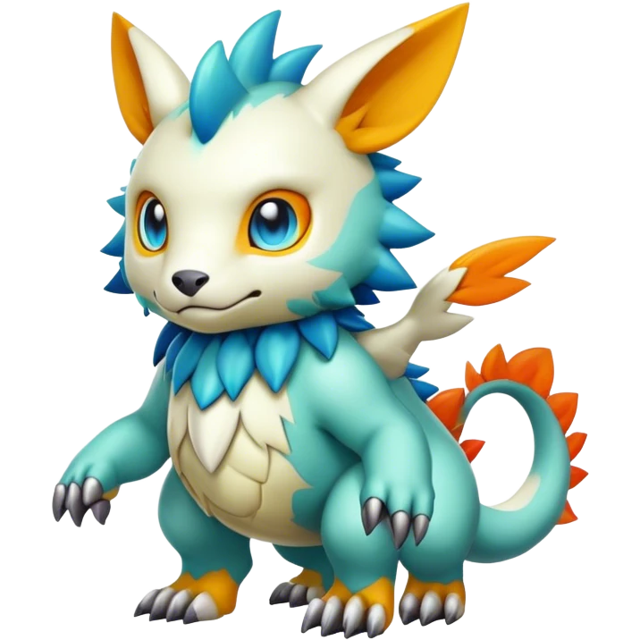 Cute cool colorful fantasy-Digimon-animal-hybrid full body emoji