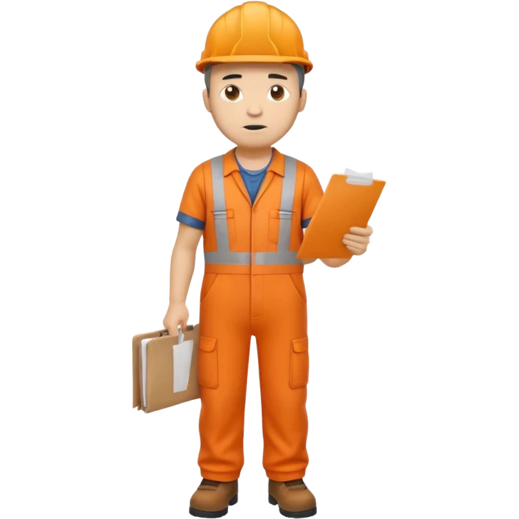 railway engineer full body in orange overalls, carrying one piece of paper with both hands in front of him emoji