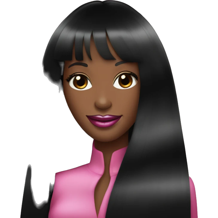 Naomi Campbell long black hair smiling pink lips  emoji