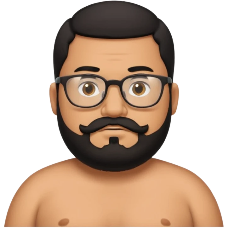 A fat shirtless mexican guy with short hair, a beard, and glasses emoji